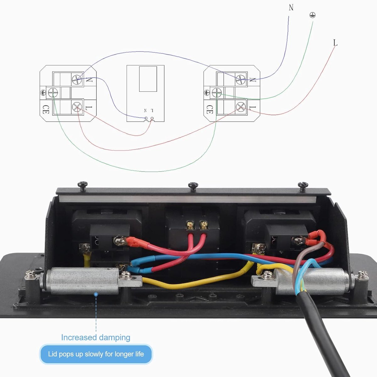 SnelShoppen - Intrekbare USB-tafelstekker met 1,8 m kabel, 2 stopcontacten en 2 USB-poorten, moderne zwarte hoeklijst voor kantoor, keuken en slaapkam