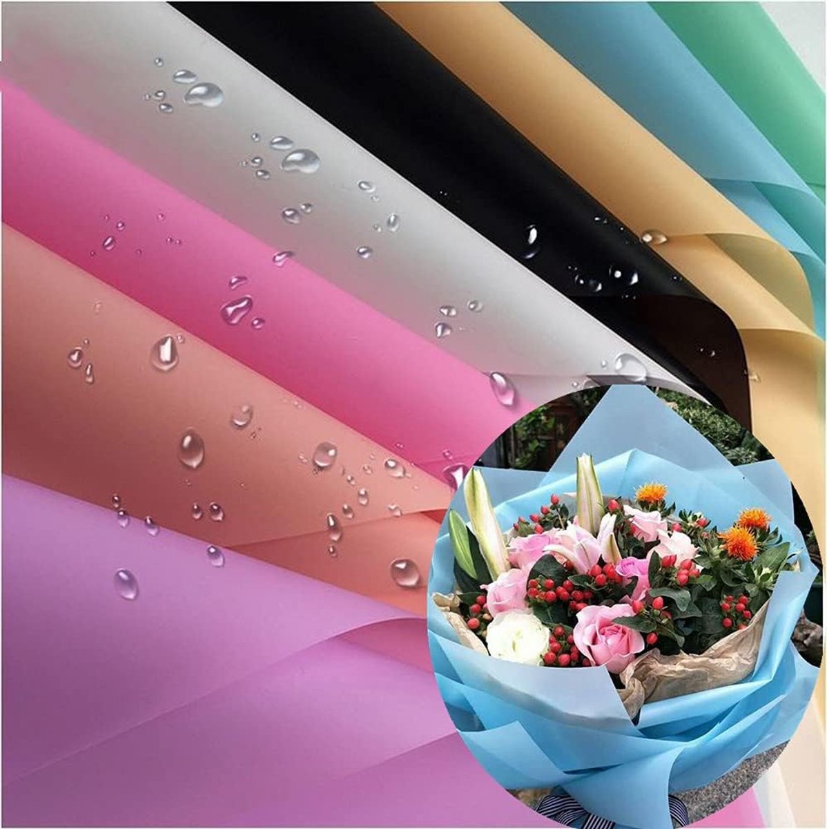 Thijox - 24 Vellen Waterdicht Bloemeninpakpapier, 8 Kleuren voor Geschenken, 58 x 58 cm, Perfect voor Feesten, Doe-Het-Zelf Ambachten, Cadeaus en Verj