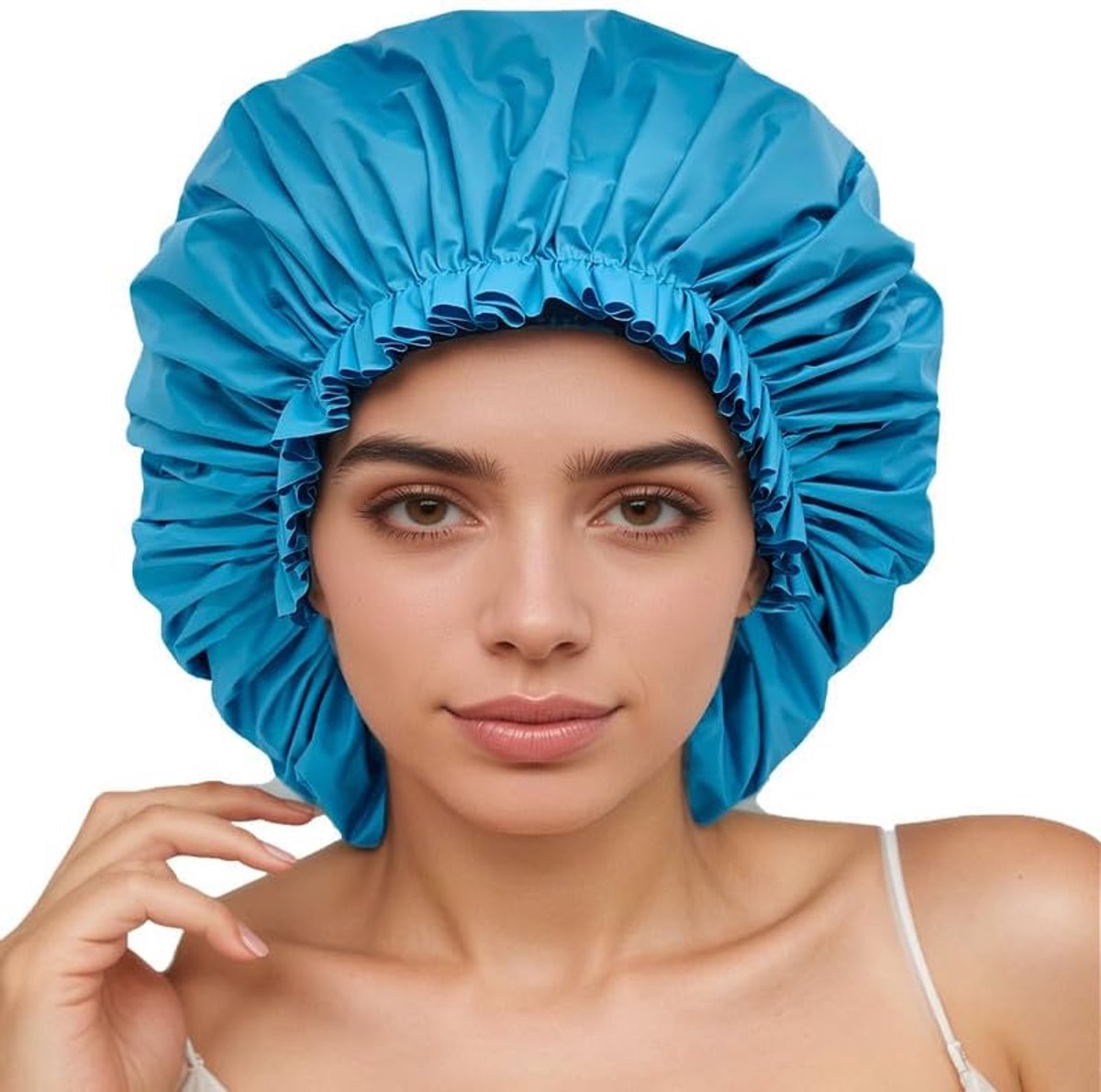SnelShoppen - Grote waterdichte douchemuts voor lang haar, herbruikbare XL douchebonnetjes voor krullen, baids en pruiken, blauw, ideaal voor spa, thu