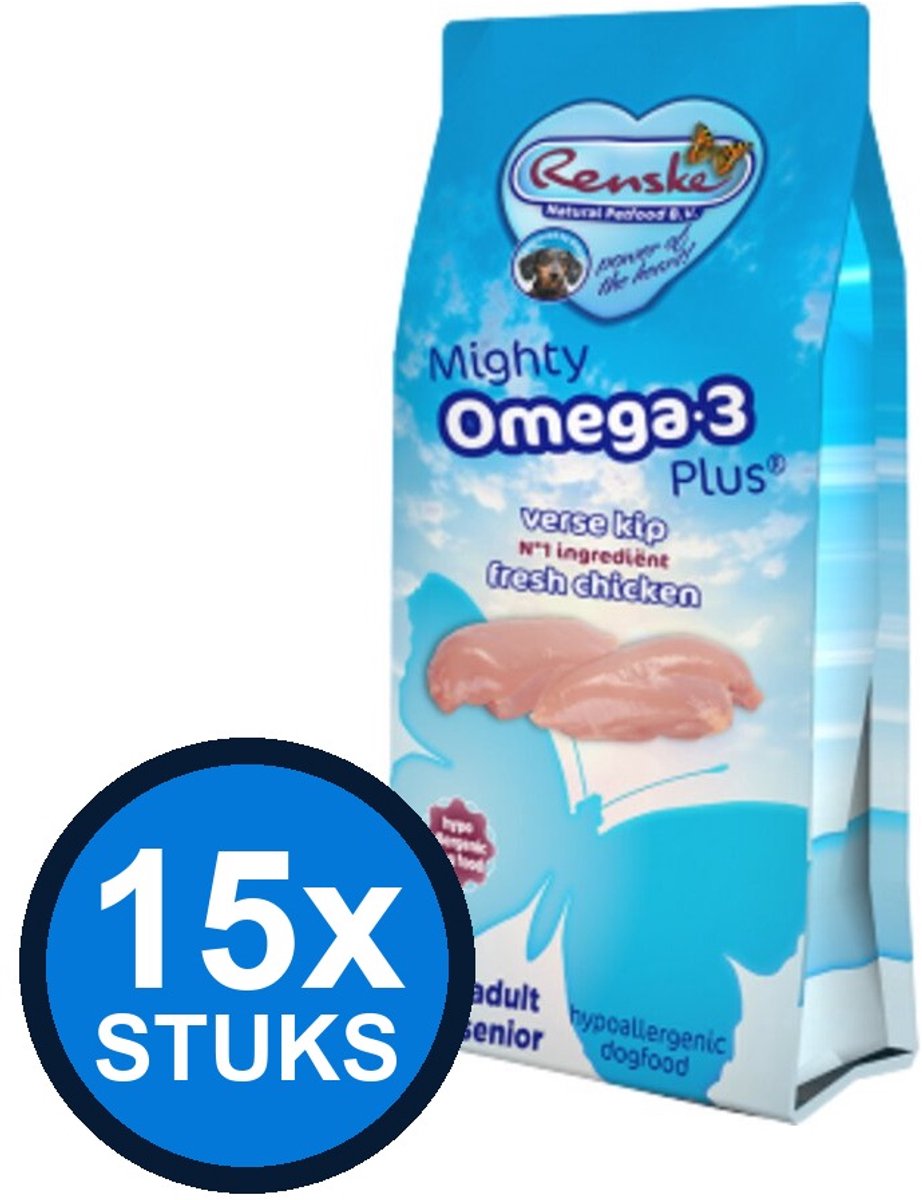 15x Renske - Mighty Omega-3 Plus kip 600gr - Hondenvoer - 600 g