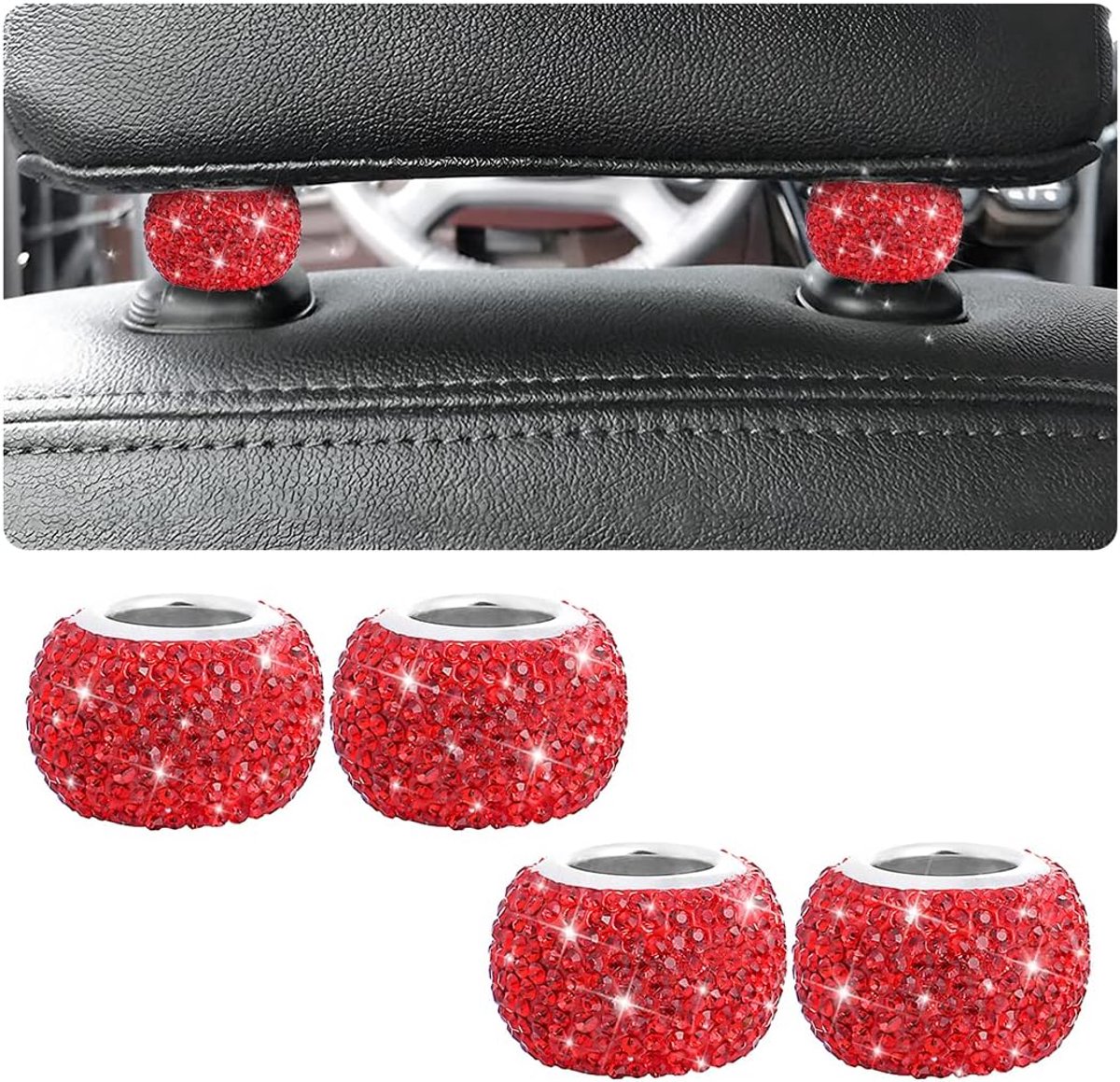 SnelShoppen - 4 Universele Diamant Crystal Auto Hoofdsteun Ringen - Bling Auto Interieur Decoratie Accessoires - Roze, Duurzaam en Stijlvol voor Auto'