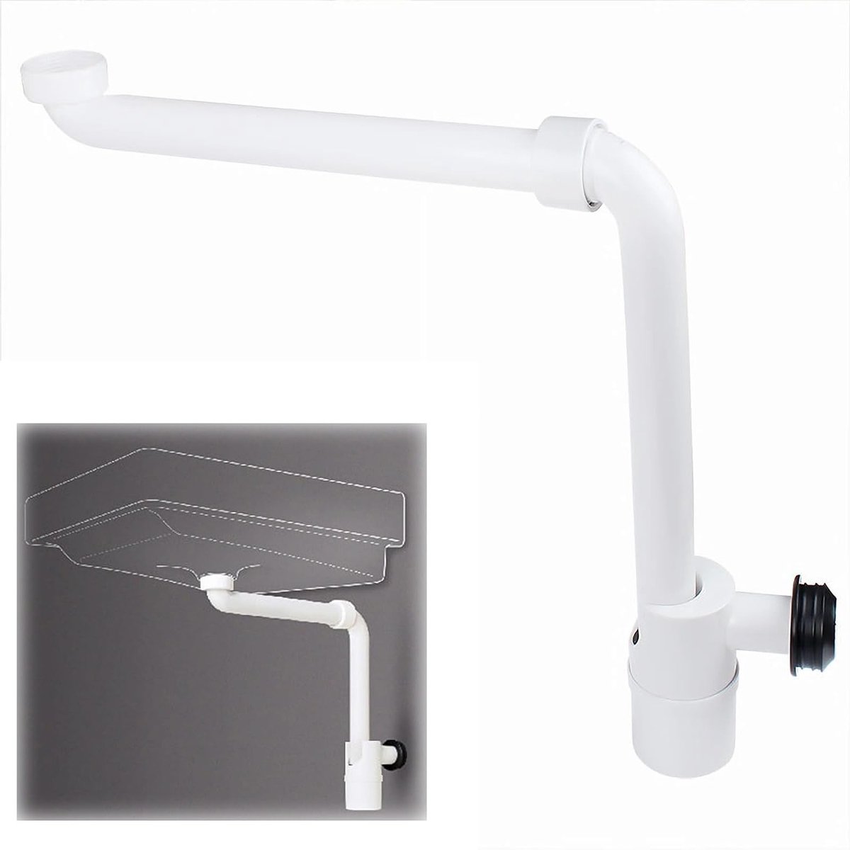 Ruimtebesparende sifon 1 1/4 inch met geurafsluiter voor wastafel, 360° verstelbaar en platte afvoerbuis voor badkamer en keuken