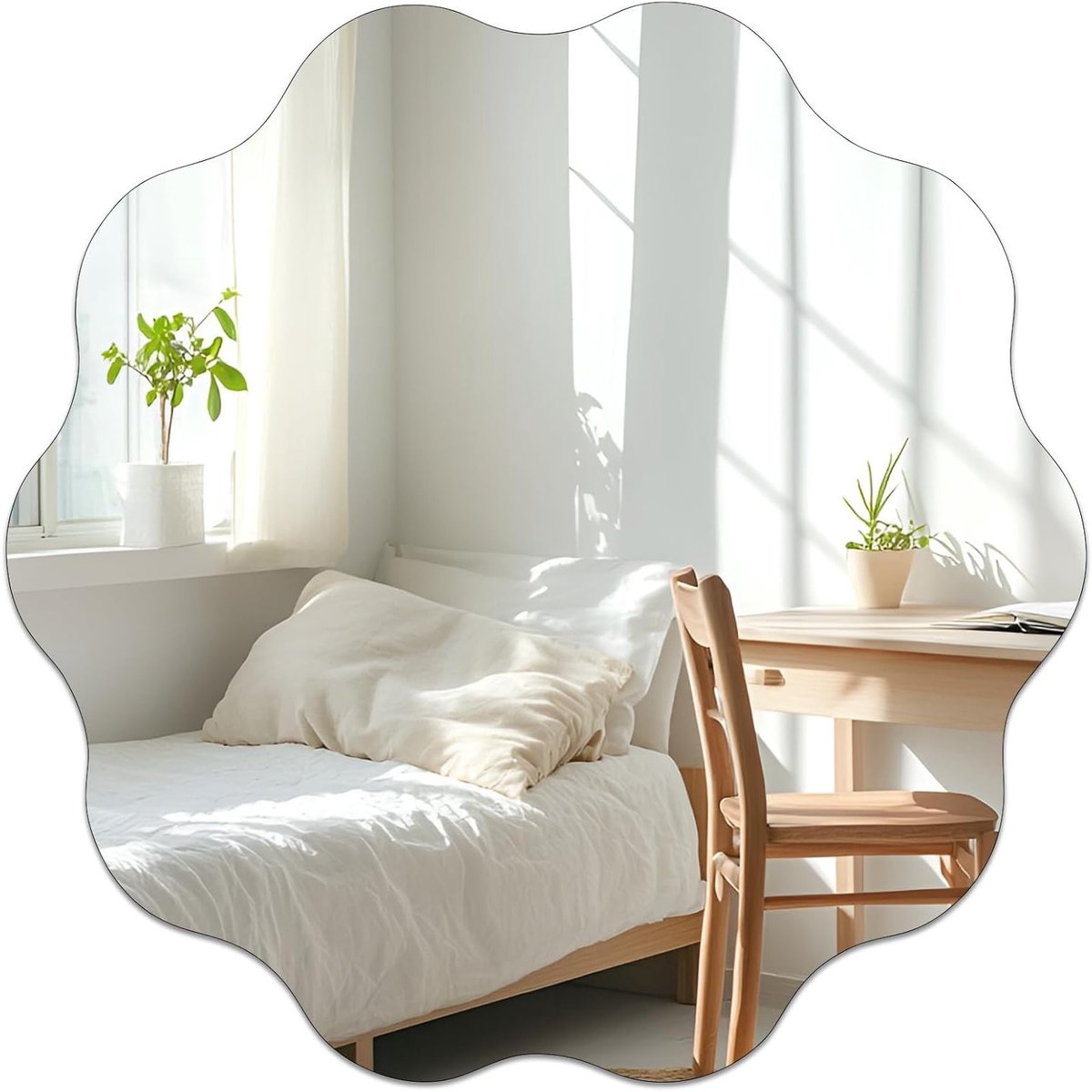 Ronde Spiegel van 30 cm, Zelfklevende Randloze Wandspiegel met Golfrand, Decoratief voor Badkamer, Woonkamer en Slaapkamer, Acryl Spiegel voor Makkelijk Plakken
