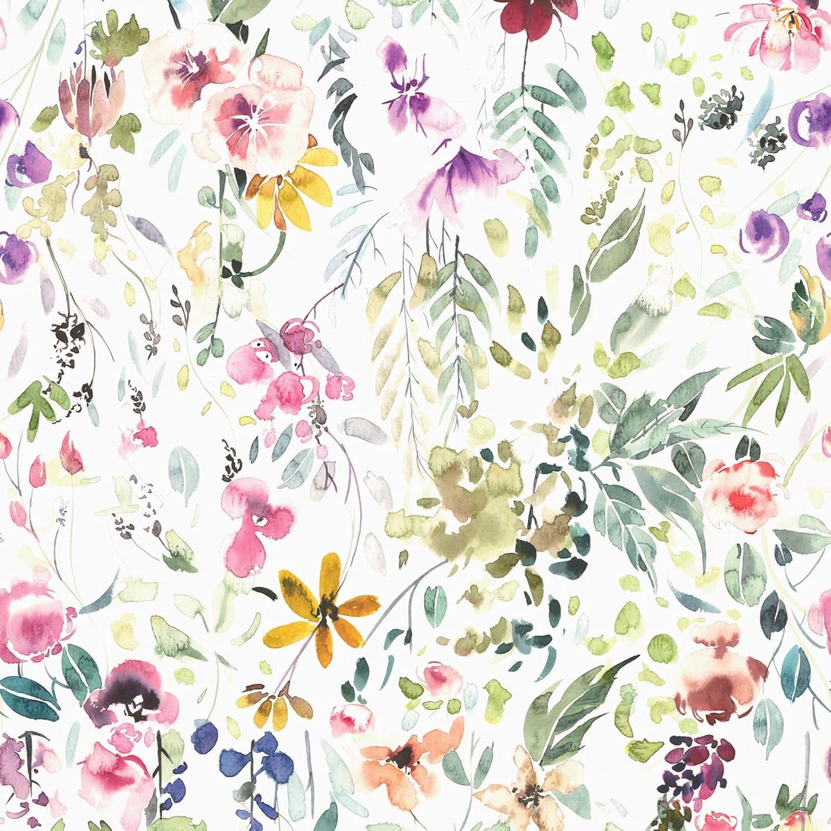 SnelShoppen - Zelfklevend Bloemen Behang Watercolor Vintage 44.5 cm x 3m - Wit Bloemenpatroon - Muurdecoratie voor Slaapkamer, Woonkamer, Keuken