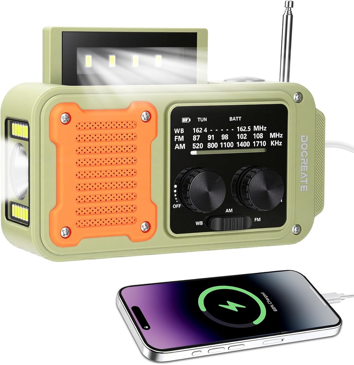 SnelShoppen - DC 5V 2A 7-in-1 Multifunctionele Draagbare Emergency Radio AM/FM/WB met Type-C Oplaadinterface, Zonne-energie & Handslinger voor Camping