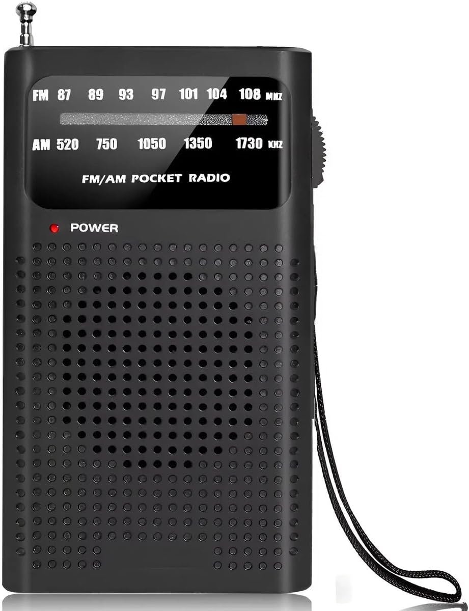 SnelShoppen - Draagbare Noodradio - Batterijgevoede 2-Band Wereldontvanger AM/FM met Telescopische Antenne, Hoofdtelefoonaansluiting & Draagriem - Com