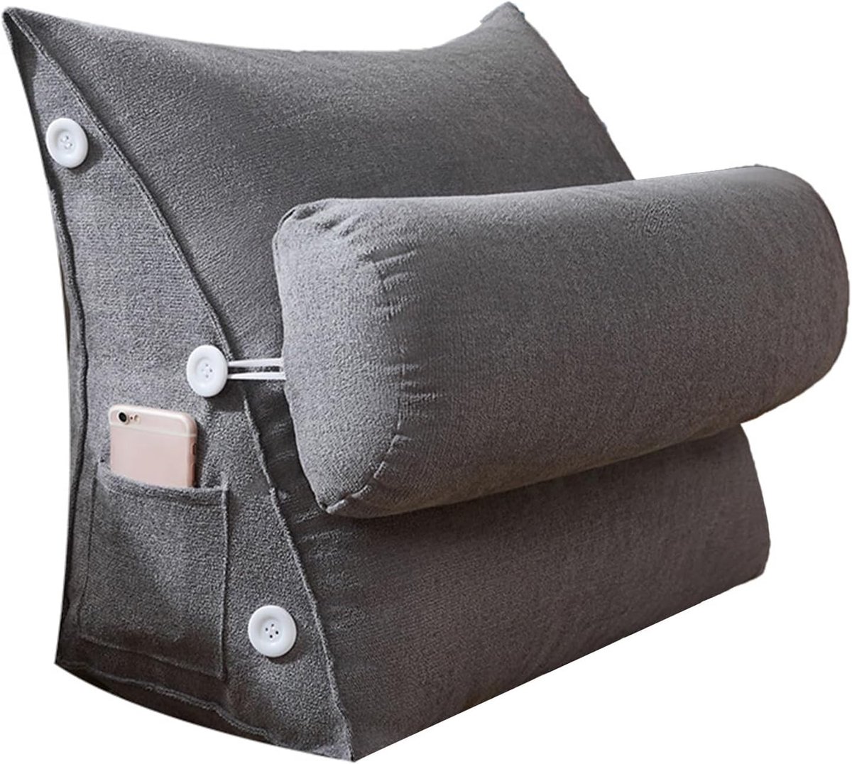 SnelShoppen - Reading Pillow Wedge Cushion voor Bed - Ergonomisch Rugkussen 60 x 22 x 50 cm - Verstelbare Nekrollen - Zachte Polyester Velvet Cover me