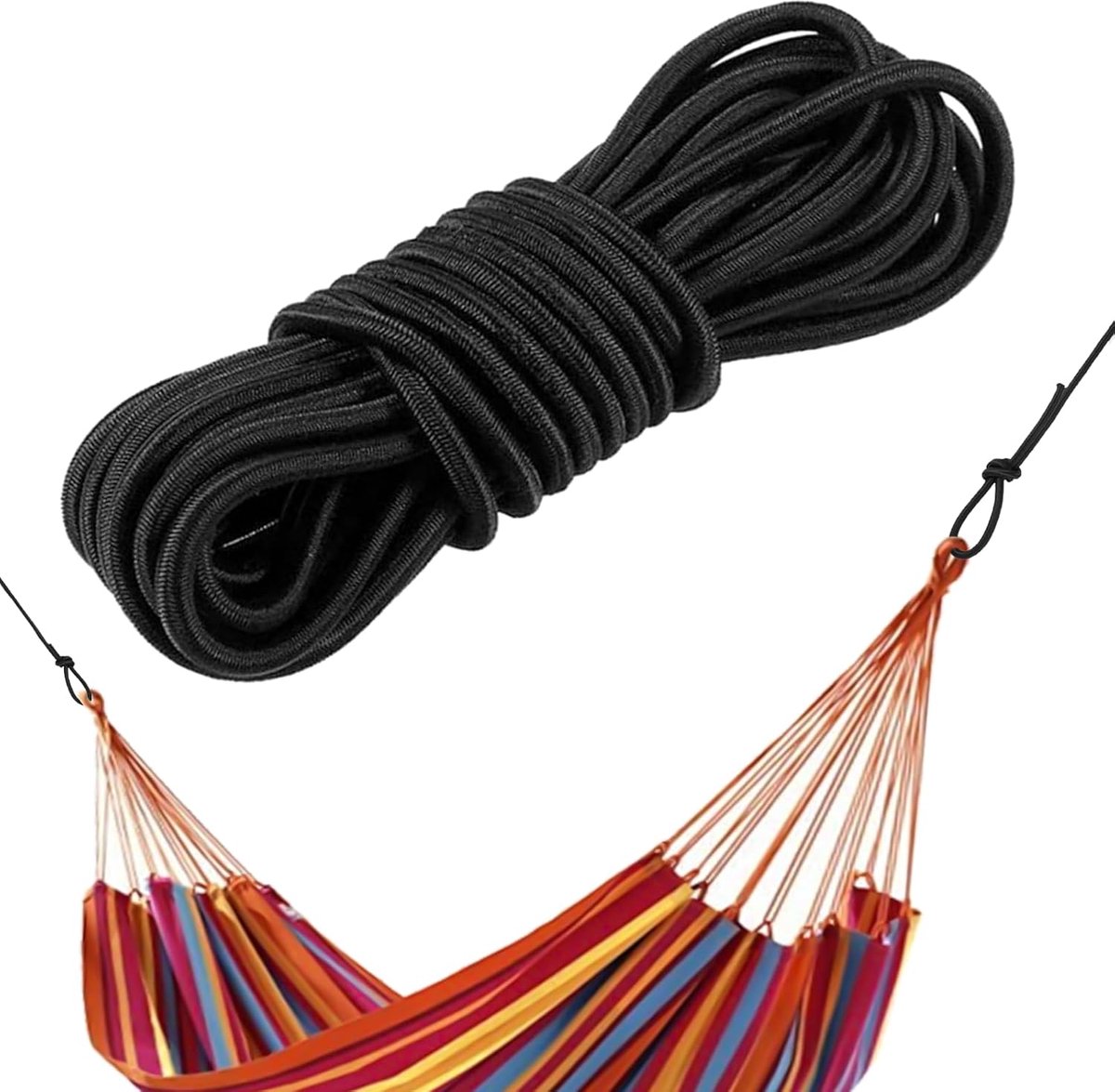 SnelShoppen - 10 m x 6 mm Rubber Cord - Elastisch Spanrubber voor Tarpaulin, Camping, DIY, Luggage - Weerbestendig Zwart - Perfect voor Naaiwerk en Bu