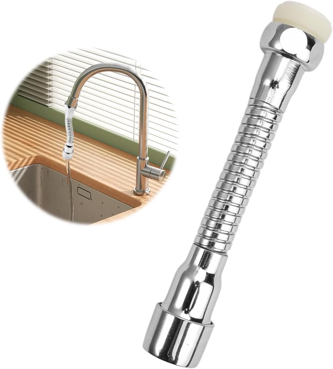 SnelShoppen - Flexibele Faucet Extension Keuken 360° Draaibaar, RVS, 14cm, Waterbesparend, Ideaal voor Keuken, Badkamer en Toilet
