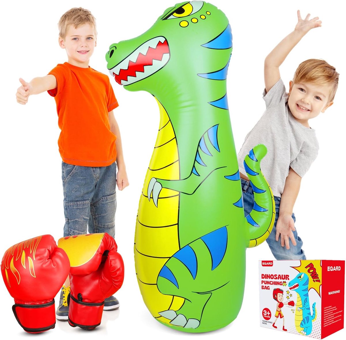 SnelShoppen - Kids Punching Bag 120cm Opblaasbare Dinosaurussen met Bokshandschoenen voor Kinderen 3-9 Jaar - Veilig Materiaal voor Karate MMA Taekwon