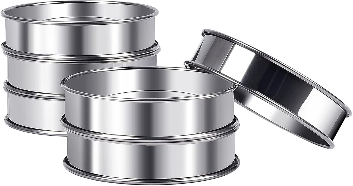 SnelShoppen - Pancake Mould Set - 6 Stuks Ronde Pannenkoekvormen van RVS - 8x2.5cm - Perfect voor Muffins, Crumpets, Bakken en Feesten