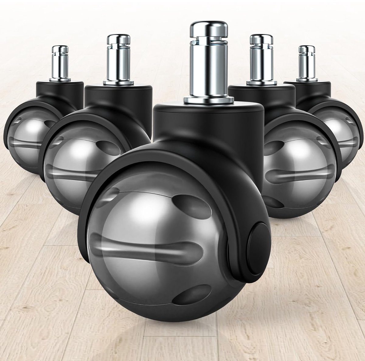 SnelShoppen - Office Chair Wheels 11 mm 22 mm Grijs - Set van 5 Universele Stoelwielen voor Kantoor- en Thuisgebruik - Eenvoudig te Vervangen zonder G