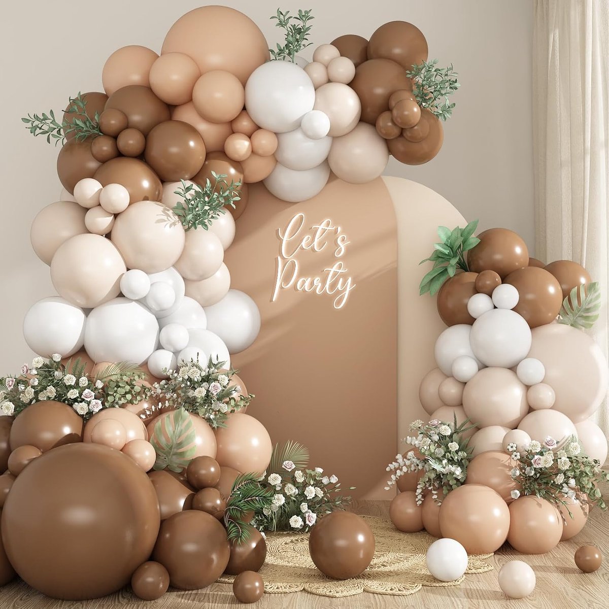 SnelShoppen - Balloon Garland Bruin, Witte en Apricot Ballonnen Set van 113 Stuks - Latex Ballonnen voor Verjaardagsdecoratie, Bruiloften, Gender Reve