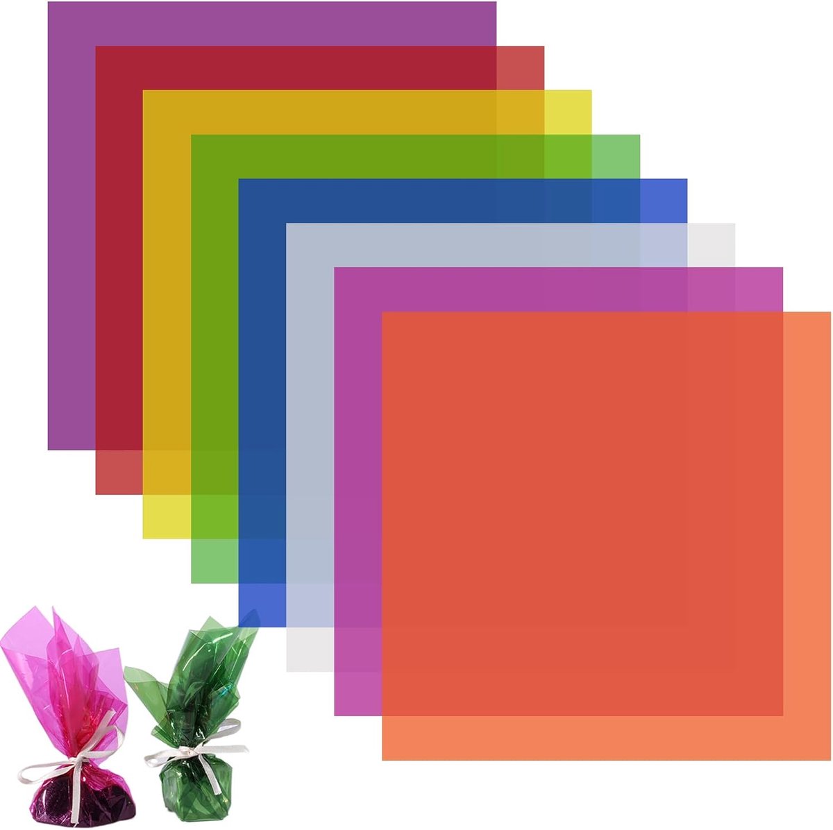 SnelShoppen - 120 Stuks 19x19cm Transparante Cellofaan Vellen in 8 Kleuren | Kleurrijke Cellofaan voor Cadeau Verpakking, Knutsel Decoraties en DIY Pr