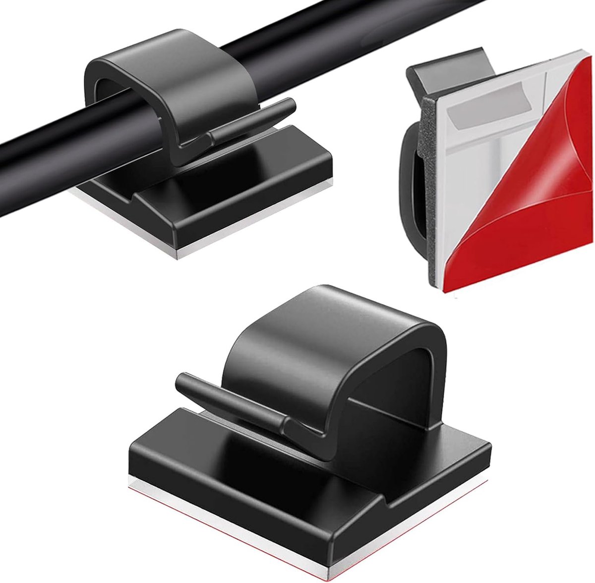 SnelShoppen - Pack van 40 Zwarte Zelfklevende Kabelclips - Kabelhouders voor Muur en Bureau - Kabelorganisator voor Thuis en Kantoor - Geen Boren Nodi