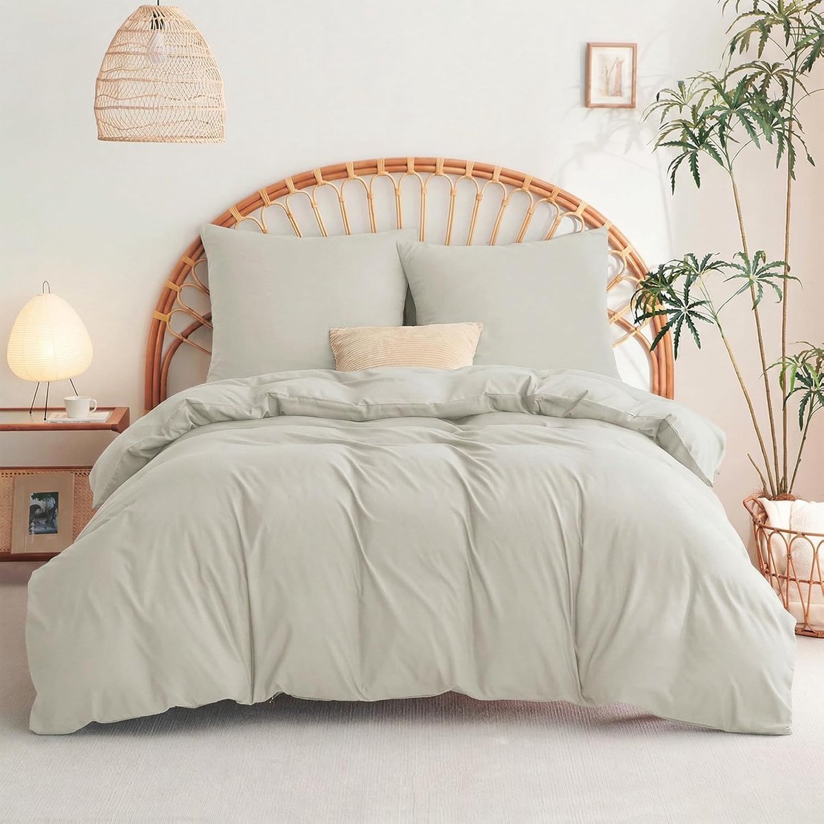 SnelShoppen - Duvet cover set 155x220 cm met 2 kussenslopen 80x80 cm - 3-delige bedset in 100% microfiber - Beige - Ademend en comfortabel voor een pe