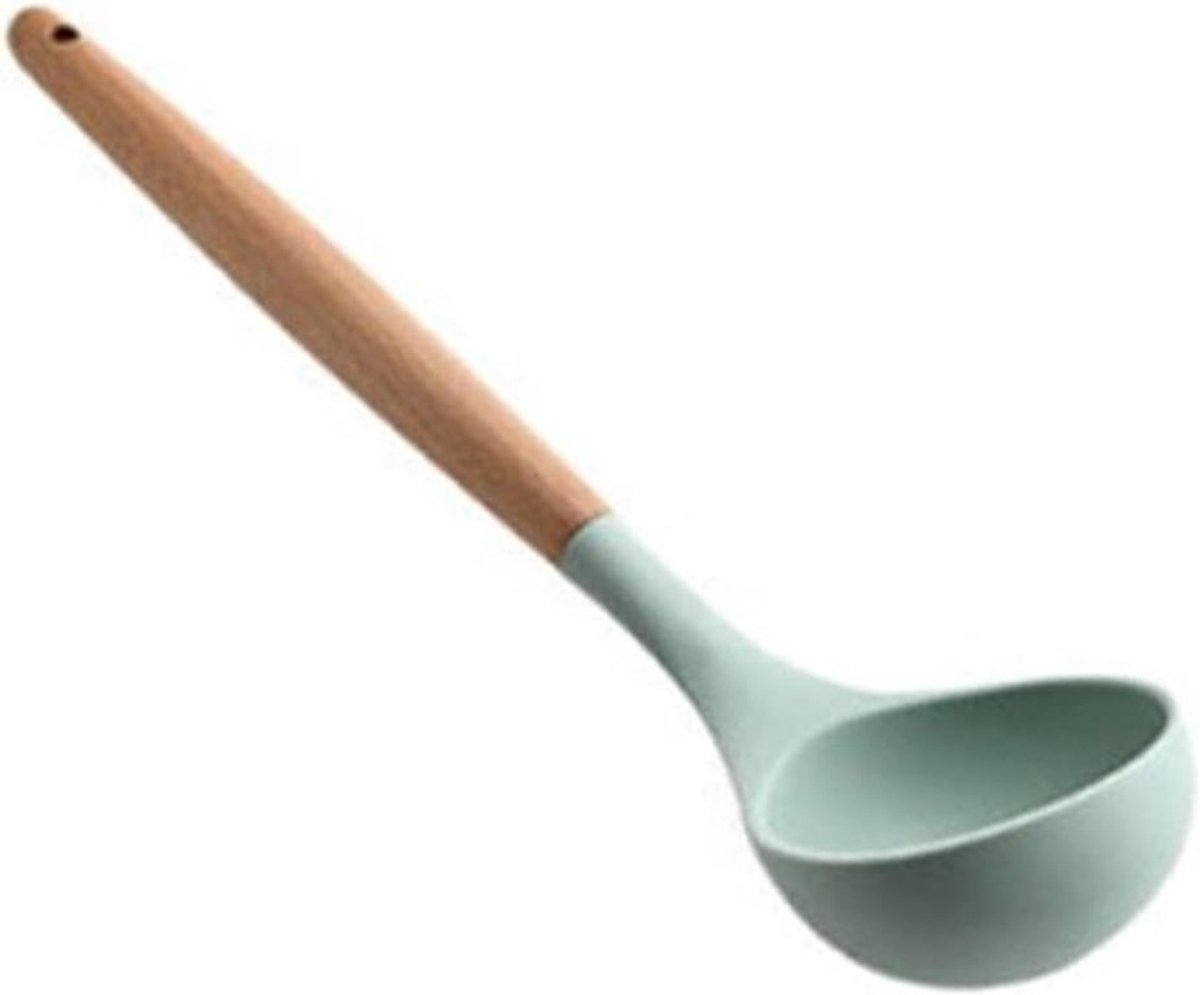 Soeplepel van siliconen met hittebestendig houten handvat en comfortabele grip voor in de keuken - Duurzame lepel voor dagelijks gebruik