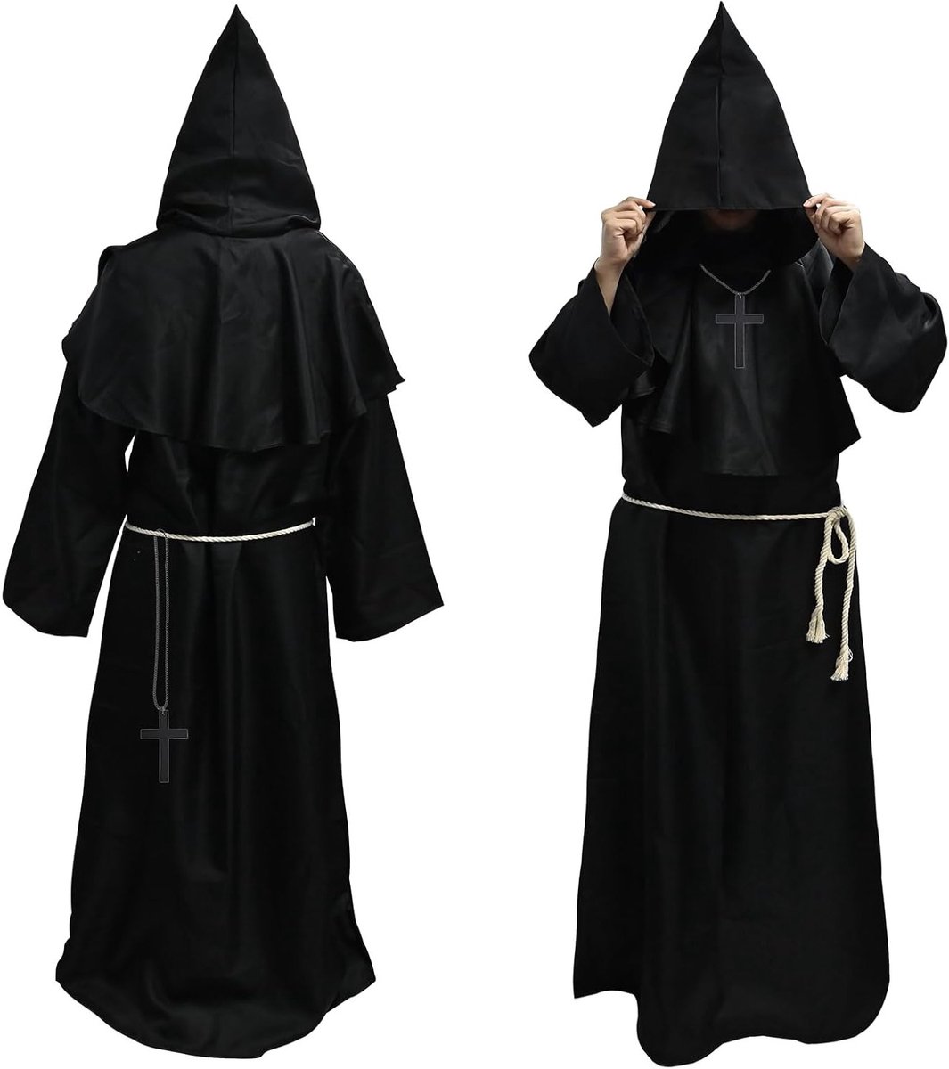 Heren Monnik Kostuum met Kap - Middeleeuwse Renaissance Robe voor Halloween en Cosplay, Perfect voor Theatrale Optredens en Feestjes