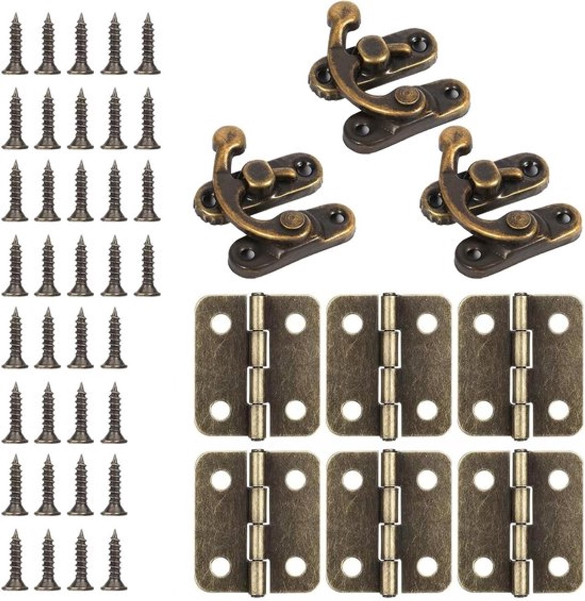 Rechts haak met schroeven voor DIY decoratie - antieke bronzen haak gesp voor tas - antieke houten hasp voor sieradenbox - lade ritssluiting kast - set van 3.