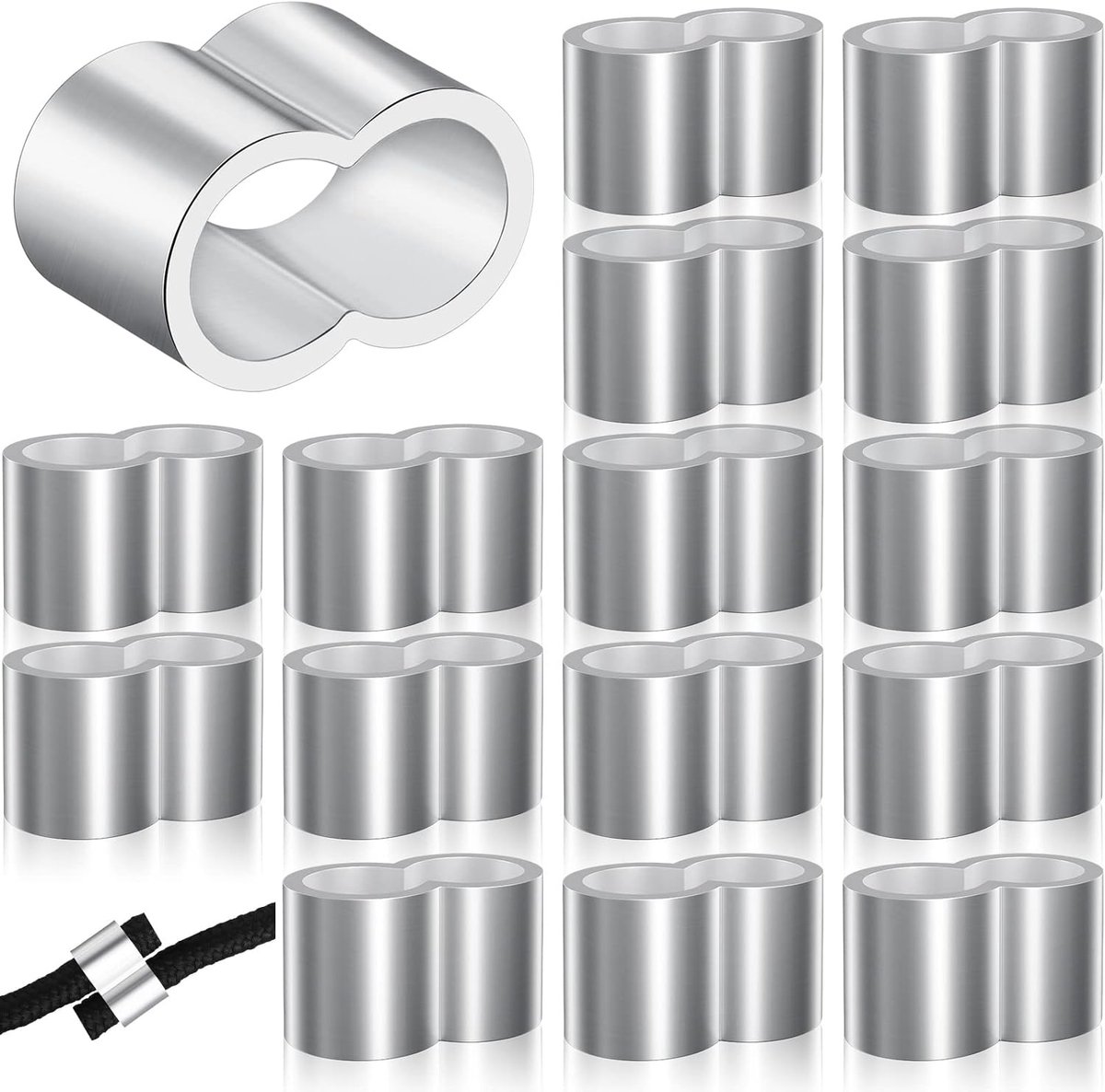 SnelShoppen - 25x Aluminium Klemmen voor Metaal Kabels - Dubbele Mouwen - 8mm - Zilver - Robuust en Roestvrij - Ideaal voor Tarp, Expander Rope en Tra