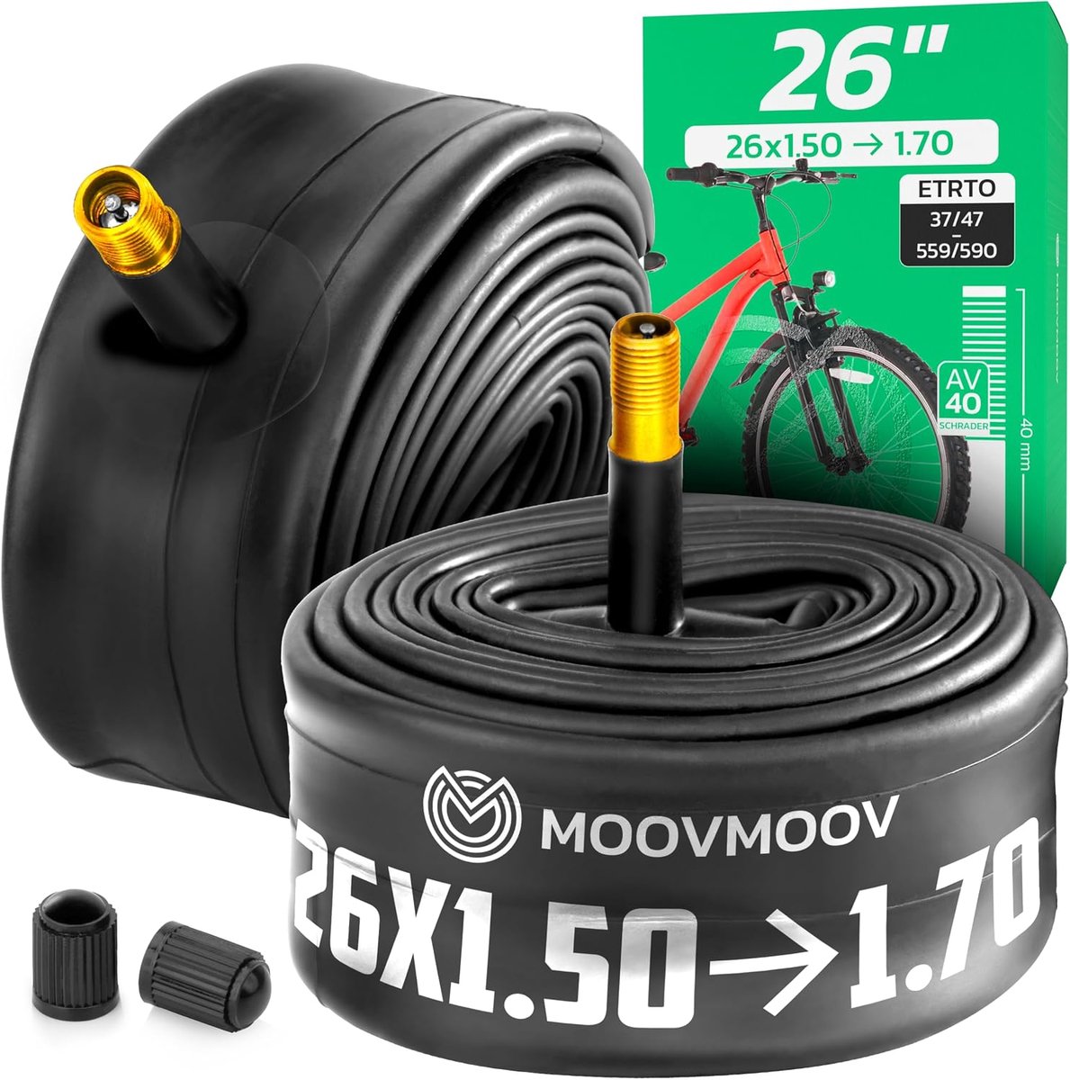 SnelShoppen - Binnenband 26 inch - Set van 2 - Geschikt voor 26x1.50, 26x1 1/2, 26x1.60, 26x1.625 en 26x1 5/8 - Schrader-ventiel 40mm - Fietsaccessoir