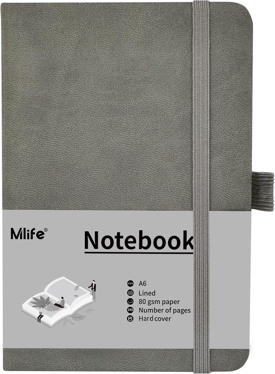 SnelShoppen - A6 Notitieboekje Hardcover met Elastische Sluiting, 192 Pagina's, Mini Journal met Penlus en Boekenlegger, Ideaal voor Notities, Schrijv