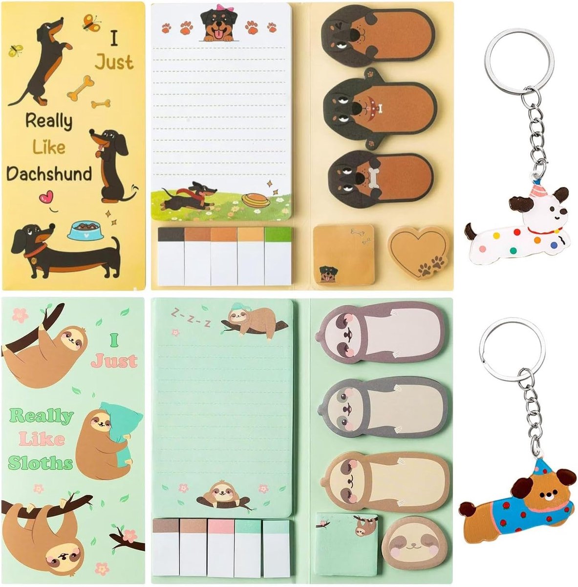 SnelShoppen - Sloth-Thema Notitieblok en Teckel Notitieboek met Sleutelhangers - Cartoon Dieren Notepad, Memo Tool voor Kantoor en School, 3.9x7.9 Inc