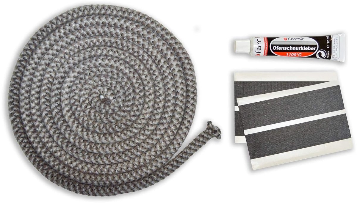 SnelShoppen - Heater Seal Set 3m, Ø10mm, inclusief Lijm en Binder Koord, Geschikt voor Kachels, Houtovens en Rookovens, Vuurvast Sealing Tape