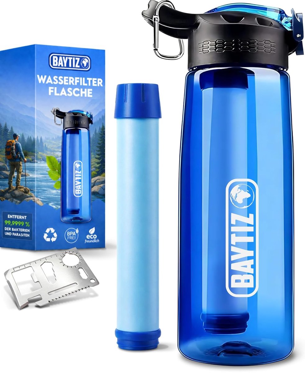 SnelShoppen - Filtering Gourd Water Bottle met Actieve Koolstof, Herbruikbare Purifier Kit voor Trekking, Camping en Roadtrip met Kompas en Regenzak