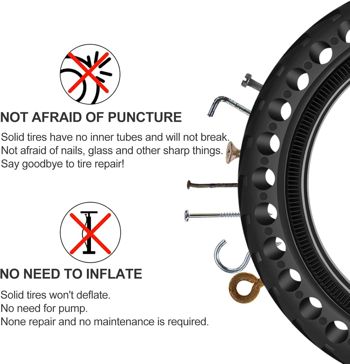SnelShoppen - 2 Stuks 8.5 Inch Vol Rubber Tyres voor E-Scooter, Vervangingsbanden voor Xiaomi M365, Pro, 1S, 3, 3 Lite, Essential - Zwart, Geen Gereed