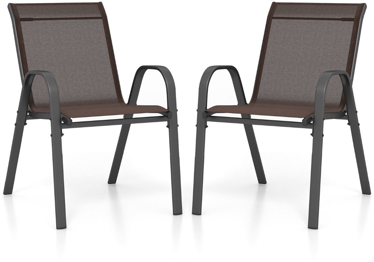 SureDeal® - Tuinmeubel - Terrasstoelen Stapelbare Metalen - Armleuningen Tuinstoel Ademend