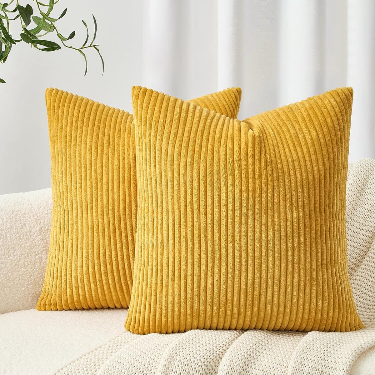 SnelShoppen - Set van 2 Kussenhoezen 60x60 cm, Zachte Corduroy Velvet Kussens, Ideaal voor Bank, Woonkamer, Kinderen en Huisdieren, Spring en Zomer De