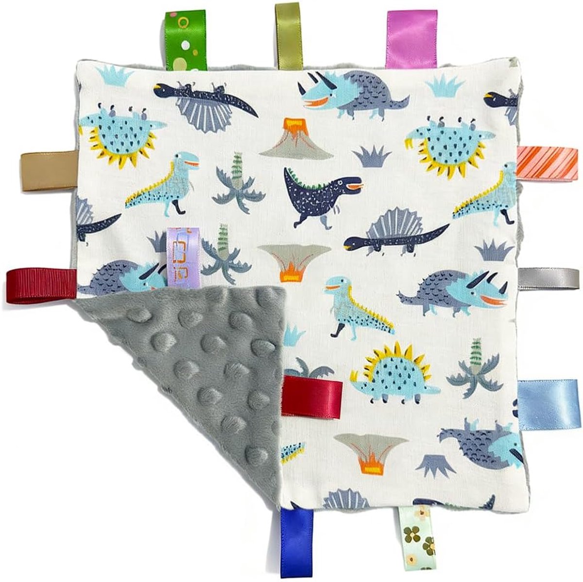 SnelShoppen - Baby Boy Grijze Veiligheidsdeken, Zachte Taggy Knuffeldoek van Velours en Katoen, Met Labels, Comfortabele Speelgoeddeken voor Baby's