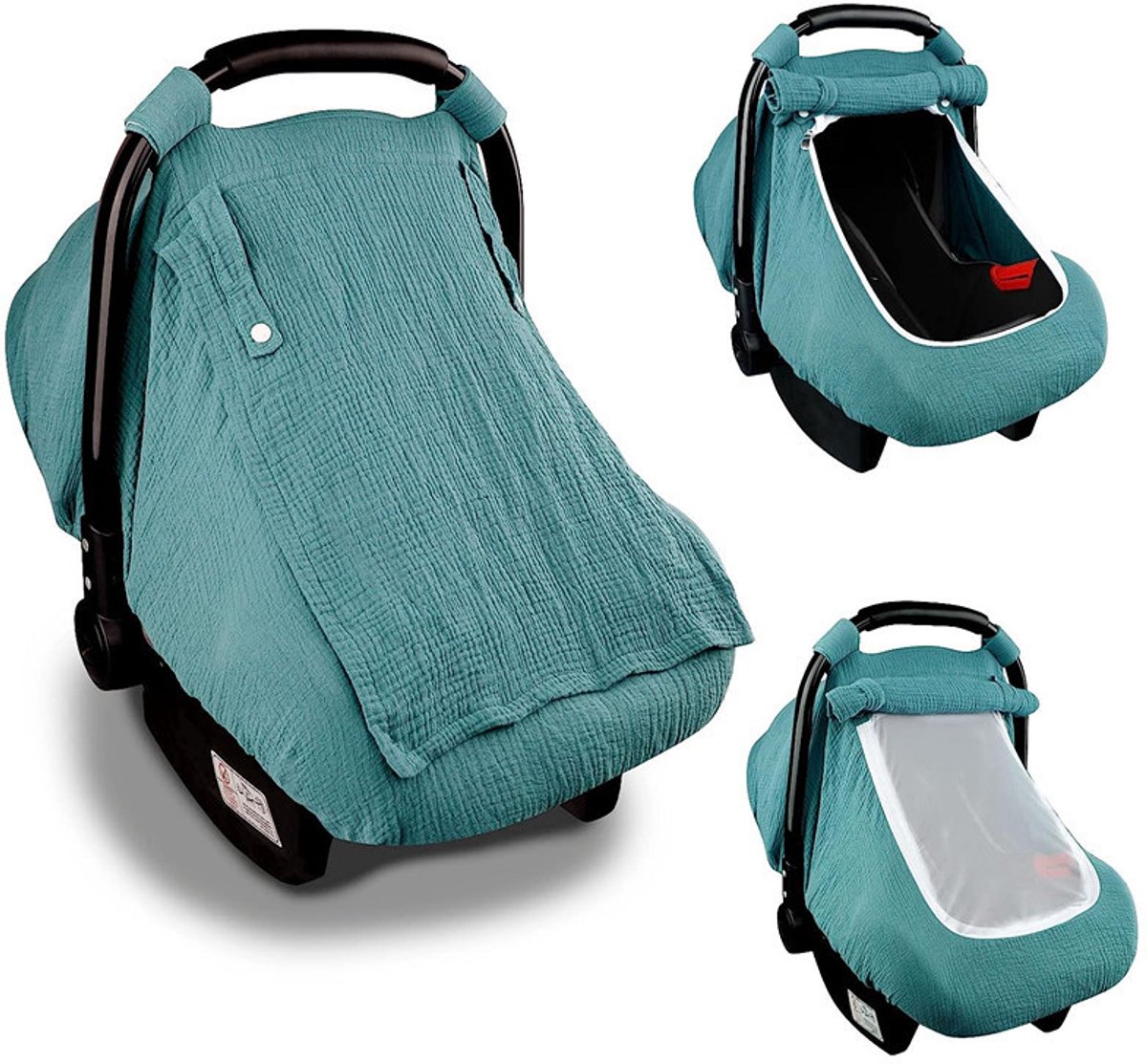 Beschermhoes voor autostoeltjes - Hoes voor kinderwagenmandje - Mousseline-autostoelhoezen voor baby’s - Zomerse autostoelhoes voor jongens en meisjes met ademend venster - Lichtgewicht kapje voor autostoeltjes - katoenen gaas - Blauw - 80x107cm