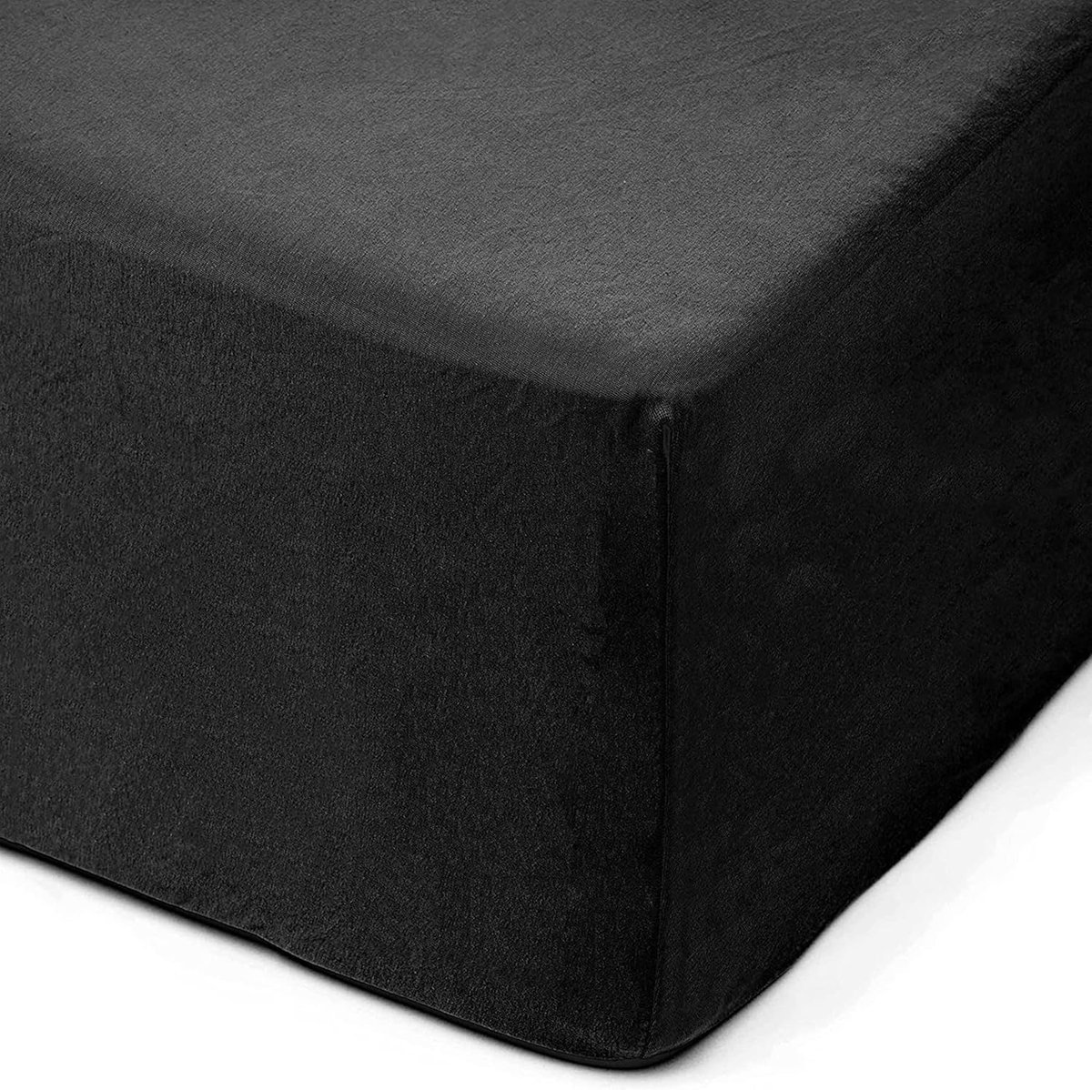 SnelShoppen - Fitted Sheet 160x200 cm, 50 cm Deep, 100% Katoen, Zwart, Perfect voor Comfortabel Slapen in Elke Seizoen