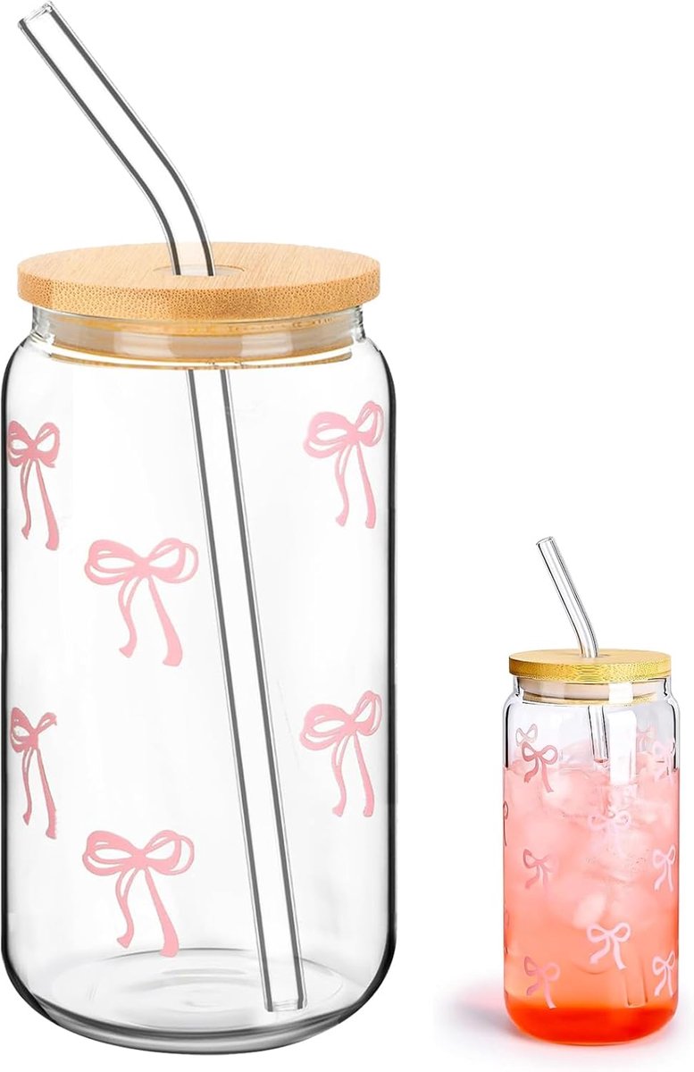 SnelShoppen - Roze Rietjes Drinkbekers met Deksel en Rietje, 500 ml Aesthetic Glazen Tumbler voor Cocktails, Whisky, Bier, Limonade - Stijlvol en Veel