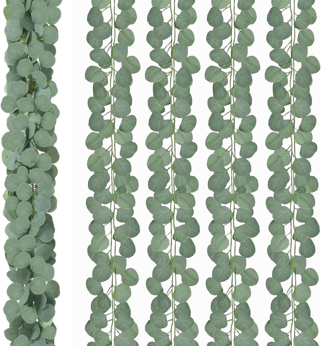 SnelShoppen - 12 Stuks Kunstmatige Eucalyptus Kruid Garland Bladeren Vines - Groene Nep Silver Dollar Bladeren Hangplanten voor Bruiloft, Tuin en Thui