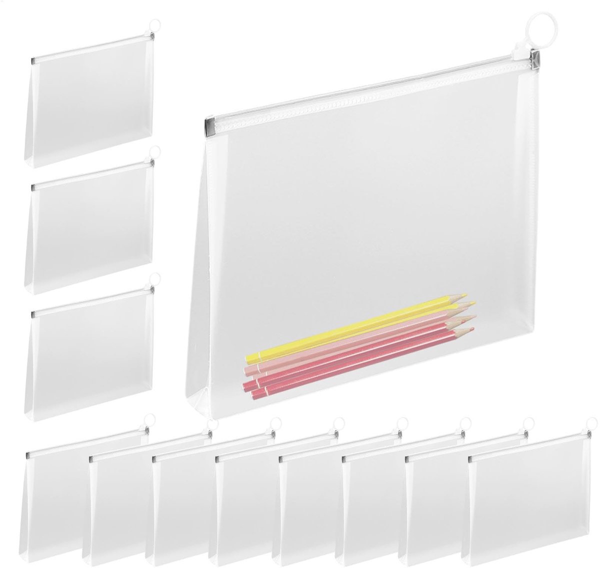 12 Stuks A4 Dokumententasjes Transparant - Waterdichte Opbergmappen met Drukknoop - Papier Organizer voor School Kantoor Studie en Administratie