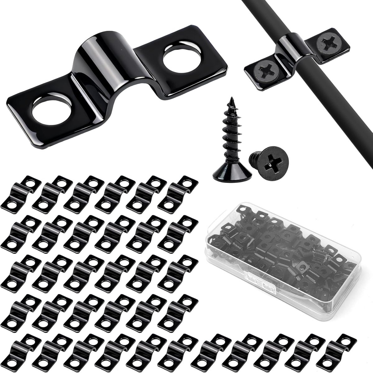 SnelShoppen - Pack van 50 Fixing Clips Kabelclips Metaal 6mm Dubbele Stang Mathekafixatie Accessoires U Klemmen voor Pipelines Elektrische Lijnen Zwar
