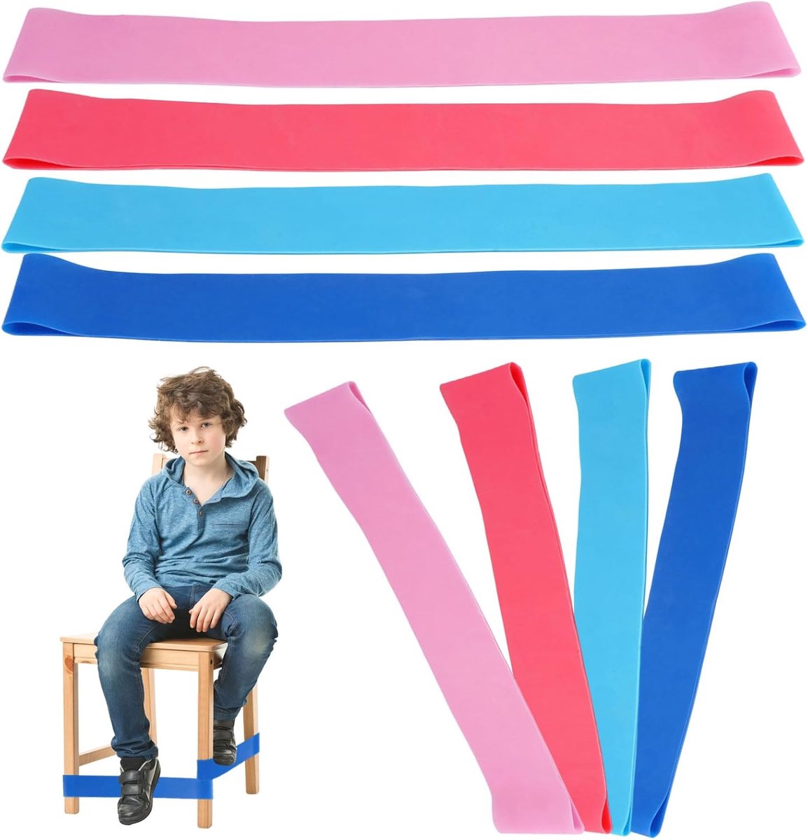 SnelShoppen - 8 Stuks Elastische Stoelbanden voor Kinderen, Flexibele Zitting Veiligheidsriemen, Stretch Voetbanden voor Hoge Stoelen, ADHD Hulpmiddel