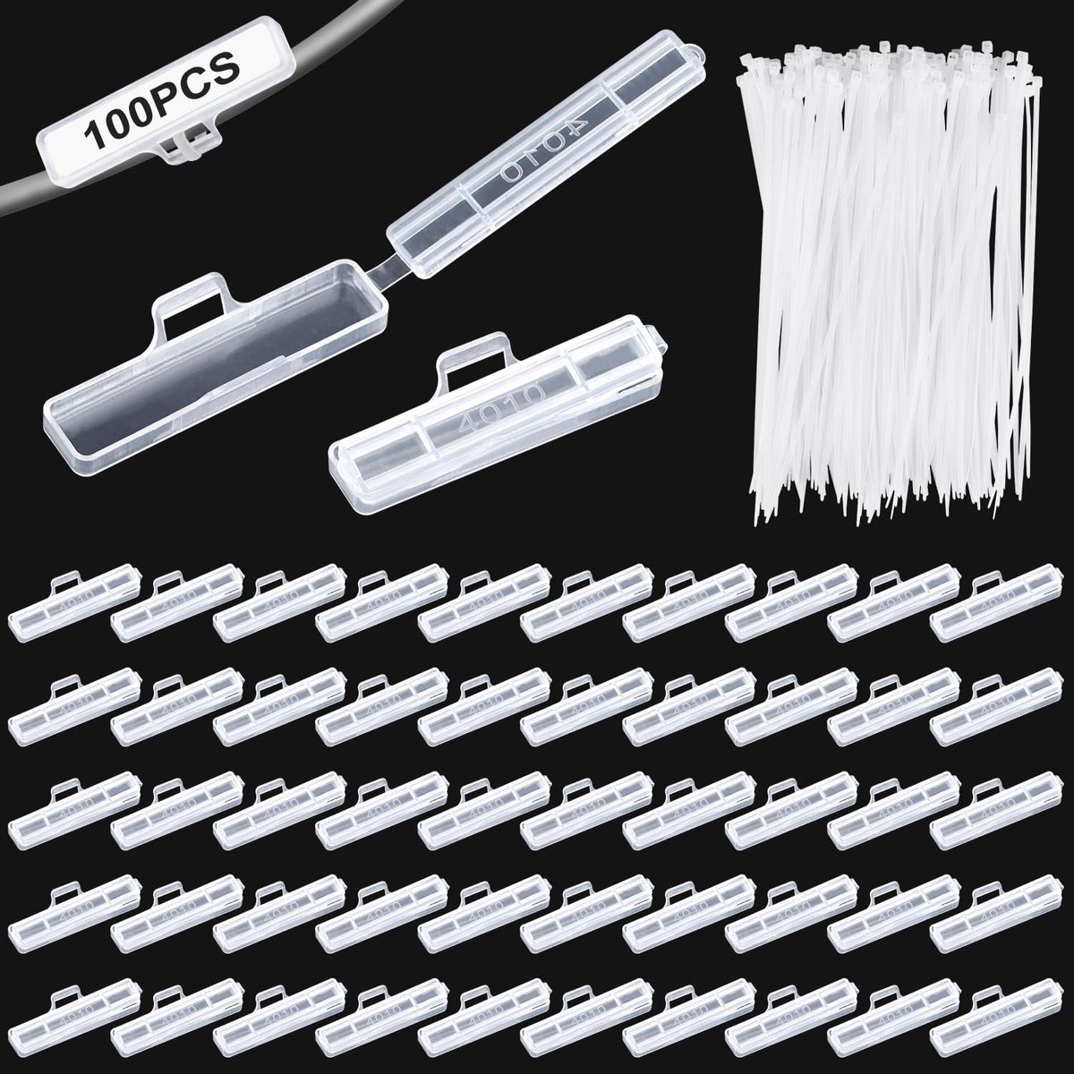 SnelShoppen - 100 Stuks Cable Letter, Clip Kabel Labels, Waterproof Cable Markers, 10x40mm met Kabelbinders voor Sorteren van Alle Soorten Kabels