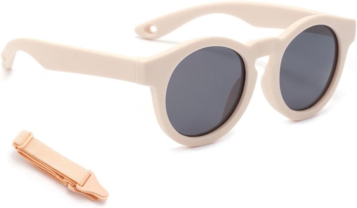 Verstelbare Zonnebril voor Pasgeborenen met Siliconen Frame en Beige Strap, UV Bescherming, Gepolariseerde Zonnebril voor Jongens en Meisjes van 0-3 Jaar