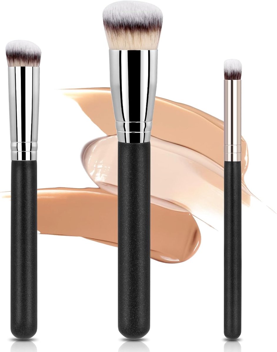 SnelShoppen - 3-delige Make-up Kwasten Set, Premium Foundation Brush en Concealer Brush, Multifunctionele Flat Kwast voor Liquid, Cream en Poeder Make