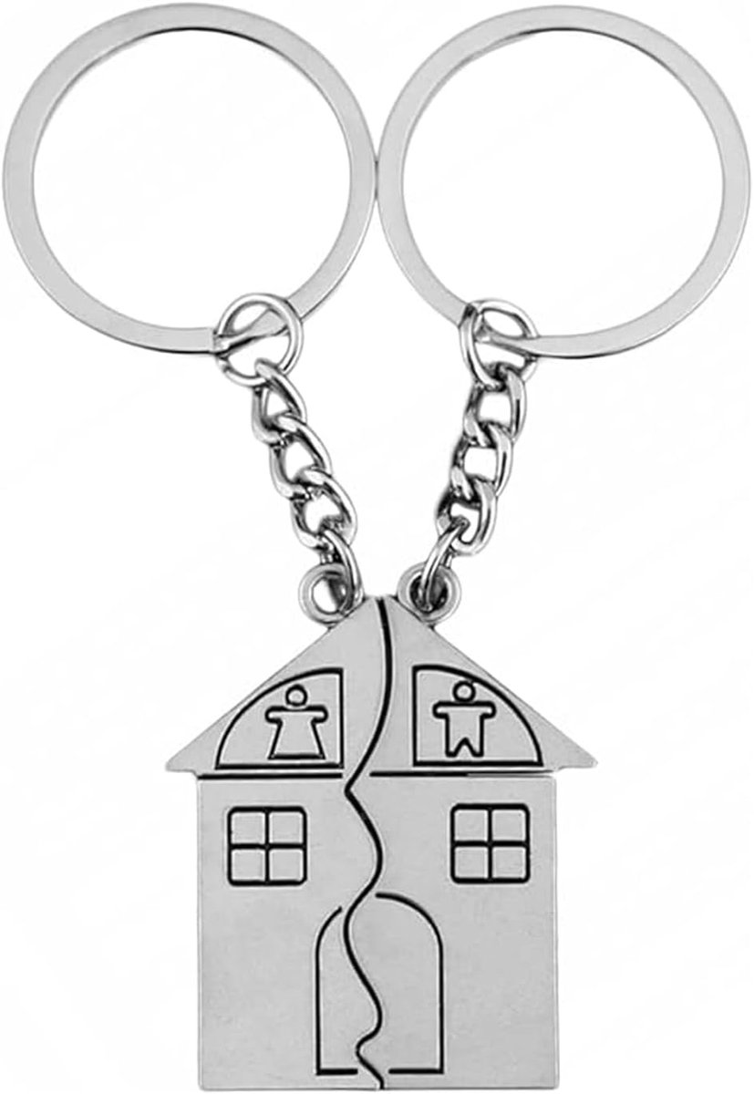 SnelShoppen - Stalen Sleutelhanger Puzzelvorm - Trendy Sleutelhangers Set van 2 - Perfect Cadeau voor Thuis, Feest, Koppels en Kinderen - Elegant en K