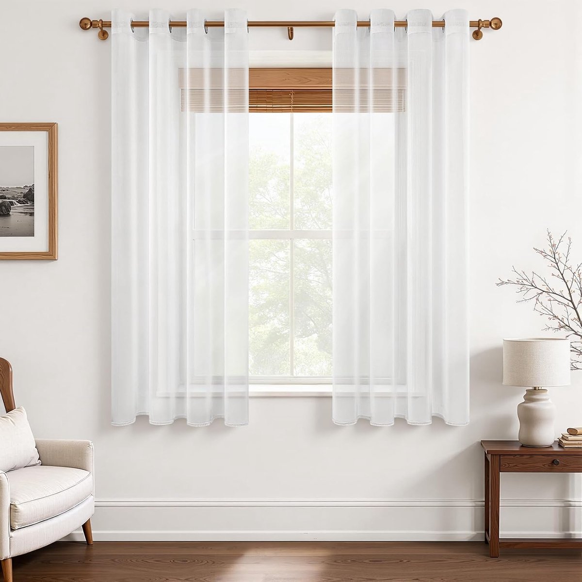SnelShoppen - Korte Gordijnen Wit 140x100 cm, 2 Stuks met Ringen, Transparante Slaapkamer Gordijnen, Elegante Decoratieve Gordijnen voor Woonkamer en