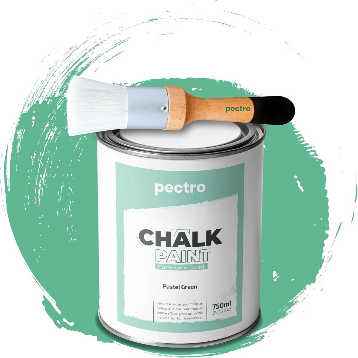 SnelShoppen - PECTRO Krijtverf voor Meubels 750 ml + Speciale Houten Kwast Set - Meubelverf zonder Schuren - Houtverf - Effect Krijt Kleuren (Pastel G