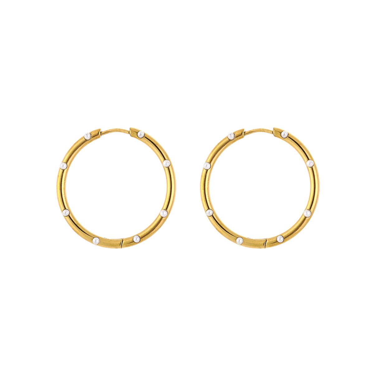 Stainless Steel Hoops met Parels 30MM – Elegante & Tijdloze Oorringen - RVS - Goud