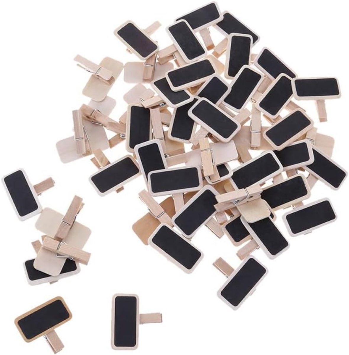 50 Stuks Mini Memo Bordjes van Hout - Kleine Zwarte Bordjes voor Tafel Decoratie, Naam Labels en Bruiloft Decoratie