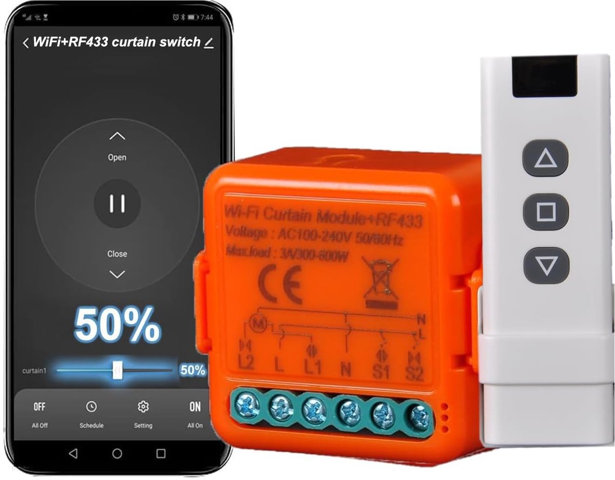 SnelShoppen - RF Shutter Switch - Slimme Besturing voor Elektrische Rolluiken - Compatibel met Alexa en Google Home - Smartphone Controle - Wifi + RF
