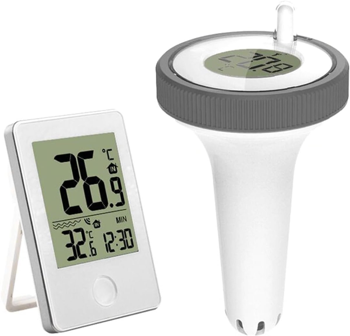 SnelShoppen - Draadloze Drijvende Zwembadthermometer - Groot Water Temperatuur Monitor met Binnen Temperatuur voor Zwembaden, Aquaria, Hot Tubs, Spa's